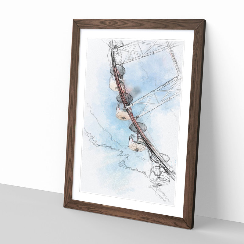 Ferris Wheel - Single Picture Frame Painting on MDF, 45cm H x 33cm W x 2cm D, Walnut Framed