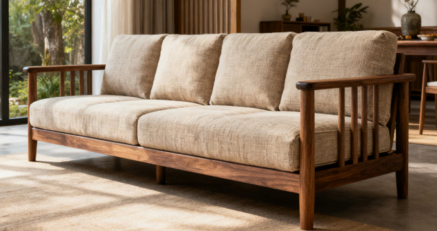 ForestVibe Solid Wood Frame 4-Seater Sofa