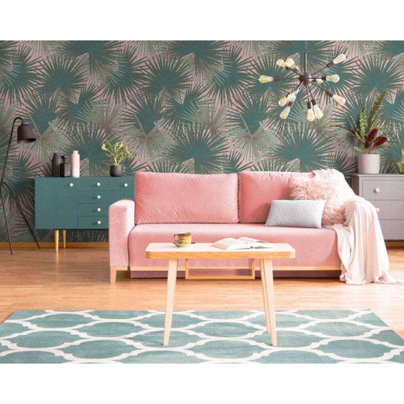 Papier peint floral Dasaan, Vert / rose