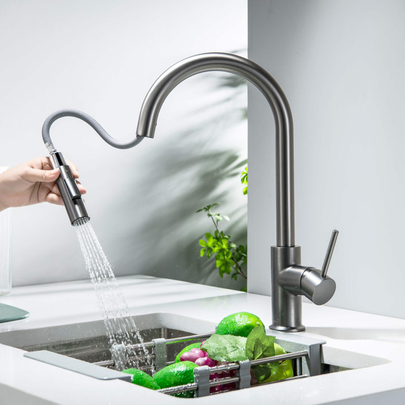 Robinet de cuisine rétractable à poignée simple, Titane