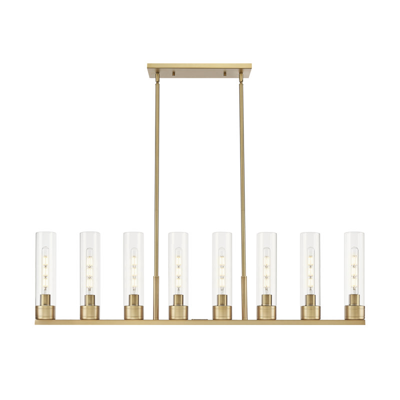 Luminaire suspendu 6 lumières avec abat-jour Scherer, Laiton brossé, Clair