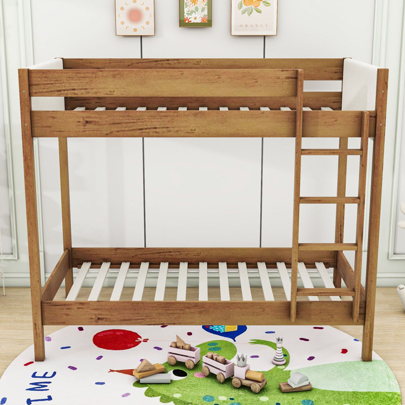Teddy Upholstered Twin Over Twin Bunk Bed With Ladder & Safety Guardrails
