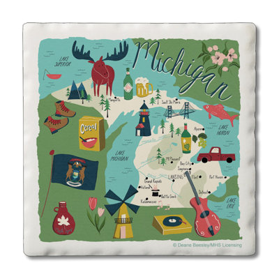 Michigan 4 Piece Tumbled Tile Coaster Set