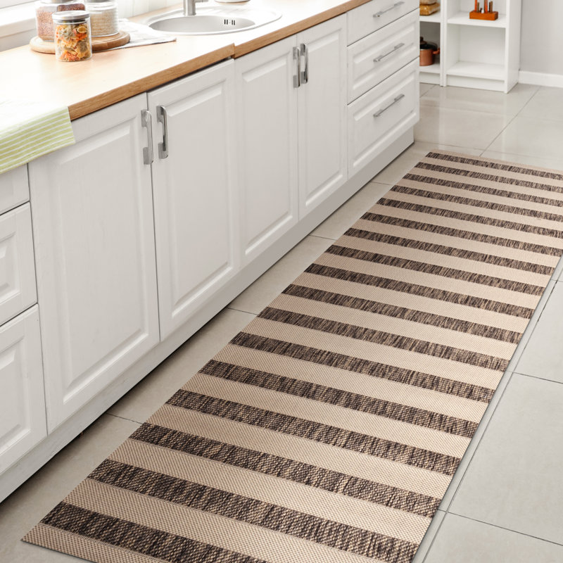 Hertel Wide Stripe Beige/Brown Indoor/Outdoor Rug, Runner 2'2" x 8'