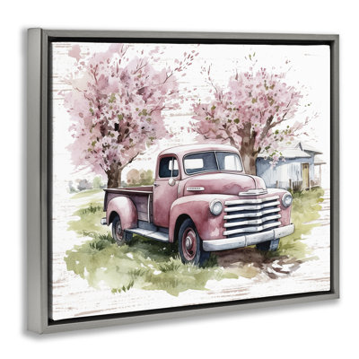 "Cherry Blossoms & Pickup", art mural encadré flottant par lettré et doublé