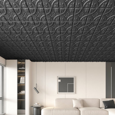 2 pi X 2 pi Carreaux de plafond en PVC à coller ou à poser, panneaux de PVC imperméables pour la décoration intérieure