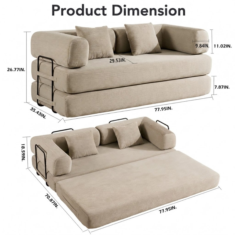 Boneless Modular Compression Sleeper Sofa, Beige