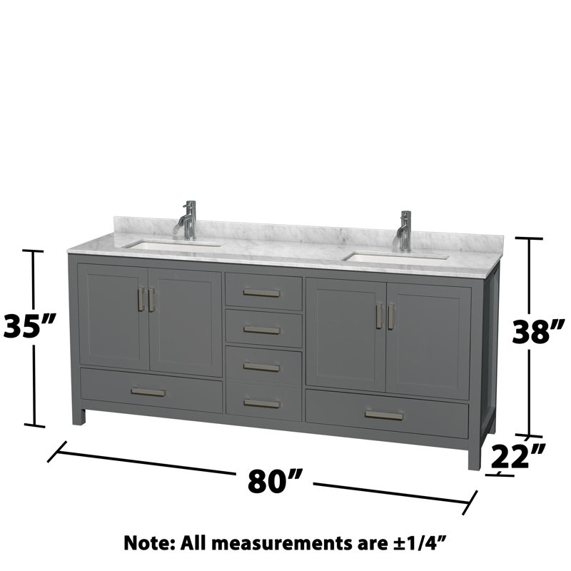 Sheffield 80" Double Bathroom Vanity Set with Mirror, Dark Gray, Brushed Chrome