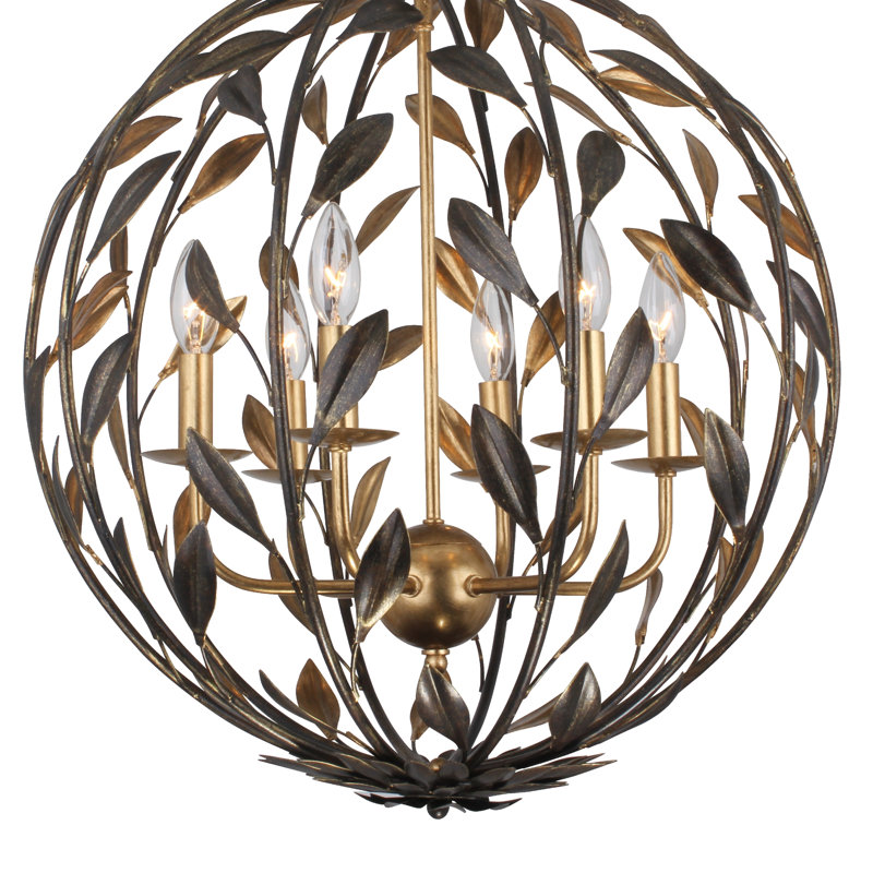 Broche 6 Light Candle Chandelier, English Bronze/Antique Gold