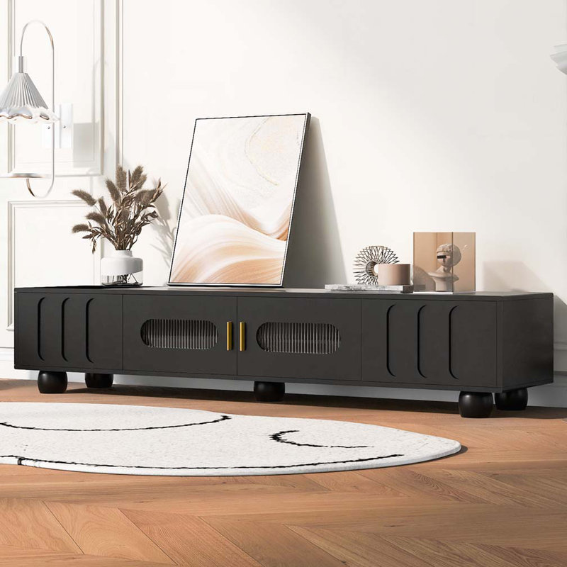 Meuble télé en bois avec 2 tiroirs et armoire, Noir