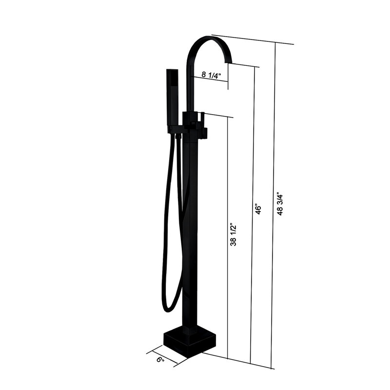 Matte Black Freestanding Bathtub Faucet With Portable Handheld Shower Metal Tub Hand Shower, Sleek Design