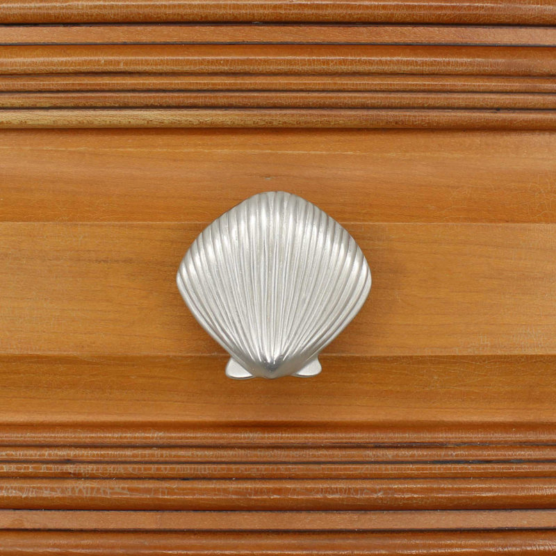 1 1/2" Seashell Knob, Brushed Nickel, 2" L x 2" W, 1