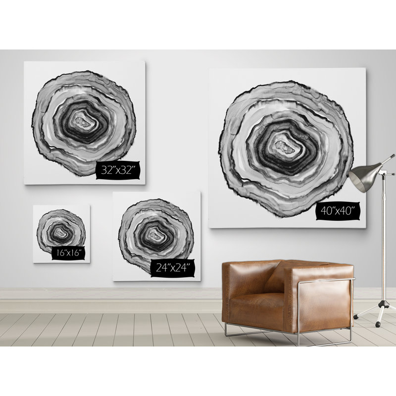 " Black And White Geode ", 16" H x 16" W x 1.5" D, Wrapped Canvas