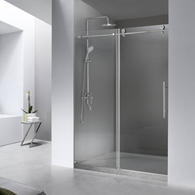 Porte de douche coulissante simple sans cadre l 60 po x H 60 po avec verre trempé de 8 mm, chrome