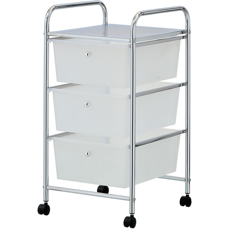 White and Chrome 3-Tier Rolling Storage Cart