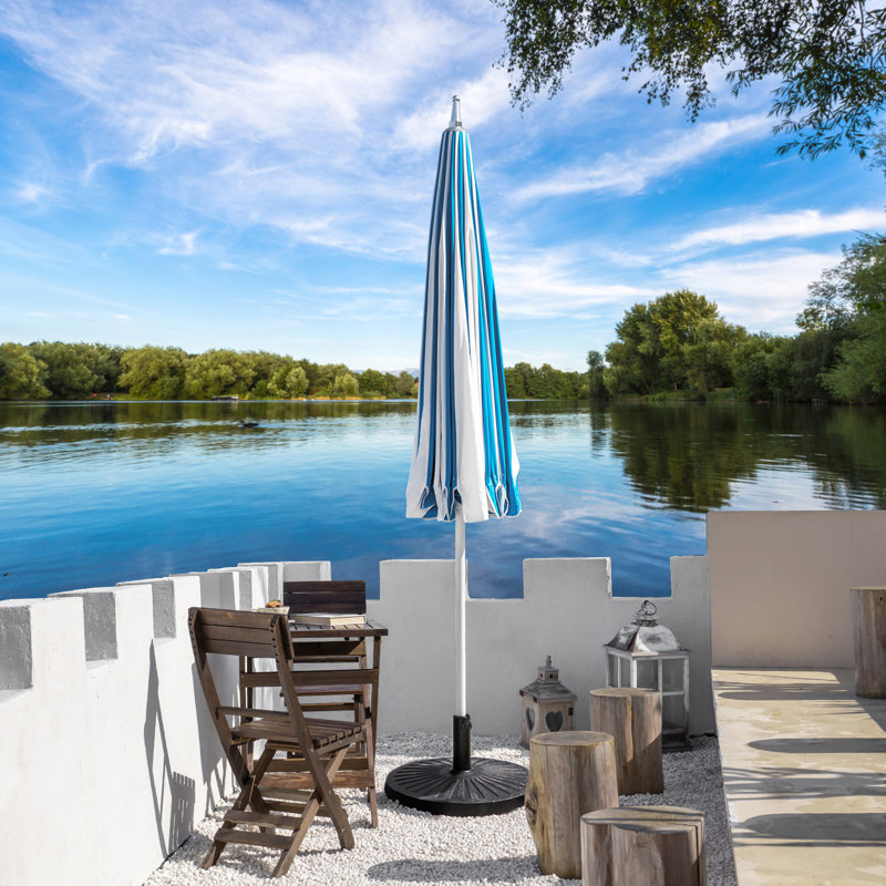 8Ft Pagoda Outdoor Umbrella, Teal Blue/White