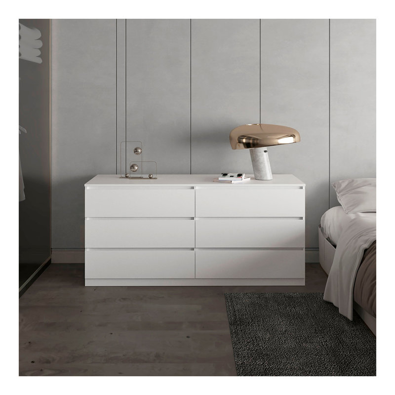Commode rectangulaire blanche à 6 tiroirs