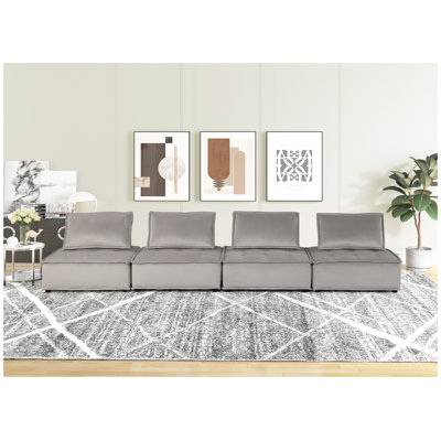 Canapé modulable 4 places Anna 160 po en velours gris pâle avec sièges capitonnés et ressorts ensachés