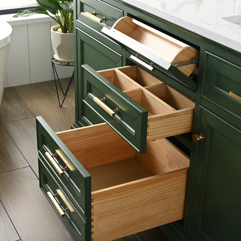 Thompson 60" W Double Vanity, Evergreen/Brushed Gold