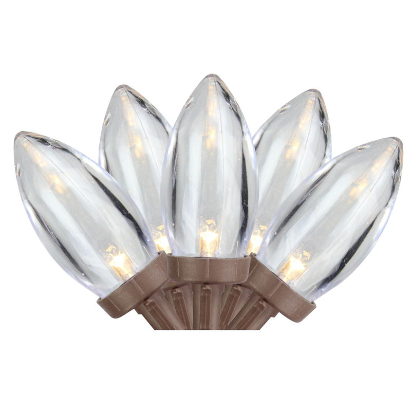 25 Warm White LED C9 Christmas Lights - 16 ft Brown Wire