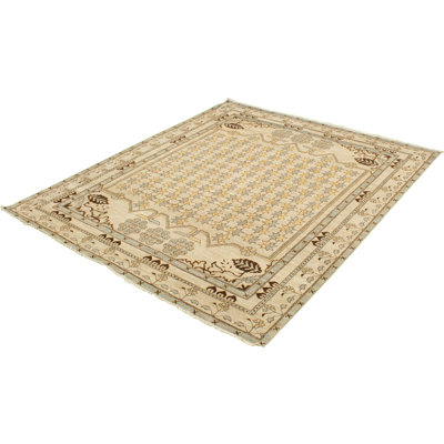 Tapis décoratif en laine kaki clair de conception unique 8 pi x 9 pi 9 po Bunyamin noué à la main New Age