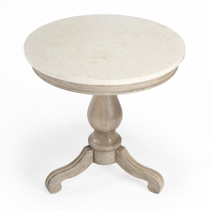 Danielle Marble 24" Pedestal Side Table, Sandalwood Beige