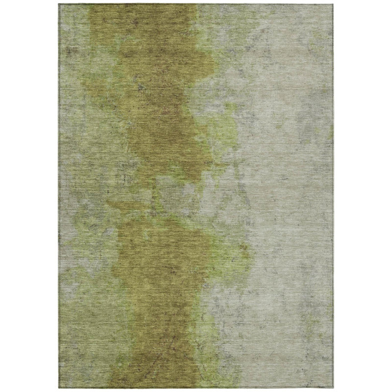 Tapis extérieur lavable abstrait vert olive et gris 3 pi x 5 pi