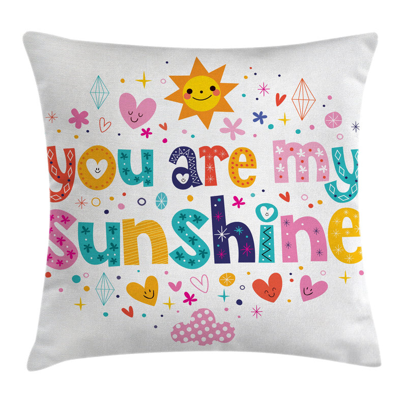 Kids Cartoon Happy Sun Heart Square Pillow Cover, 16" x 16"
