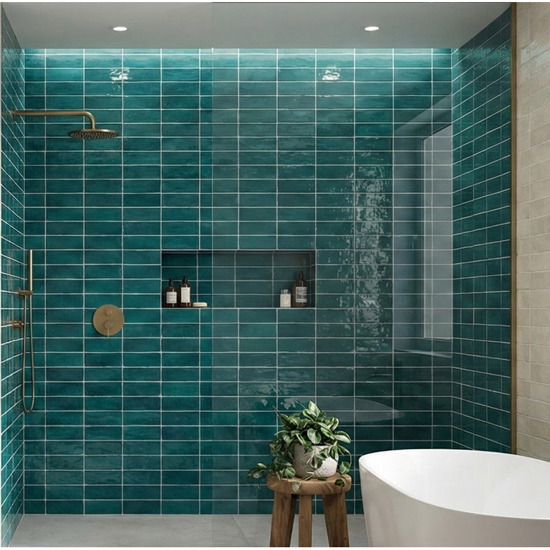 Riviera Zellige 2.5 in. x 8 in. Ceramic Wall Tile (5.38 Sq. Ft. / Case), Blue