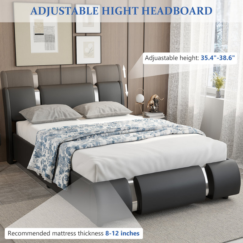 Lit plateforme double tapissier Abdul-Azeez, Double, Noir