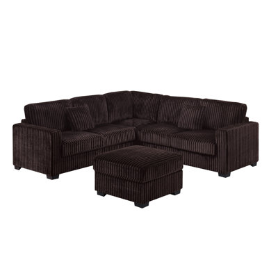 4Pc Modern Sectional Set Coffee Finish Left And Right Arm Loveseat Matching Pillow Square Arms Cocktail Ottomanplastic Legs Primary Living Room