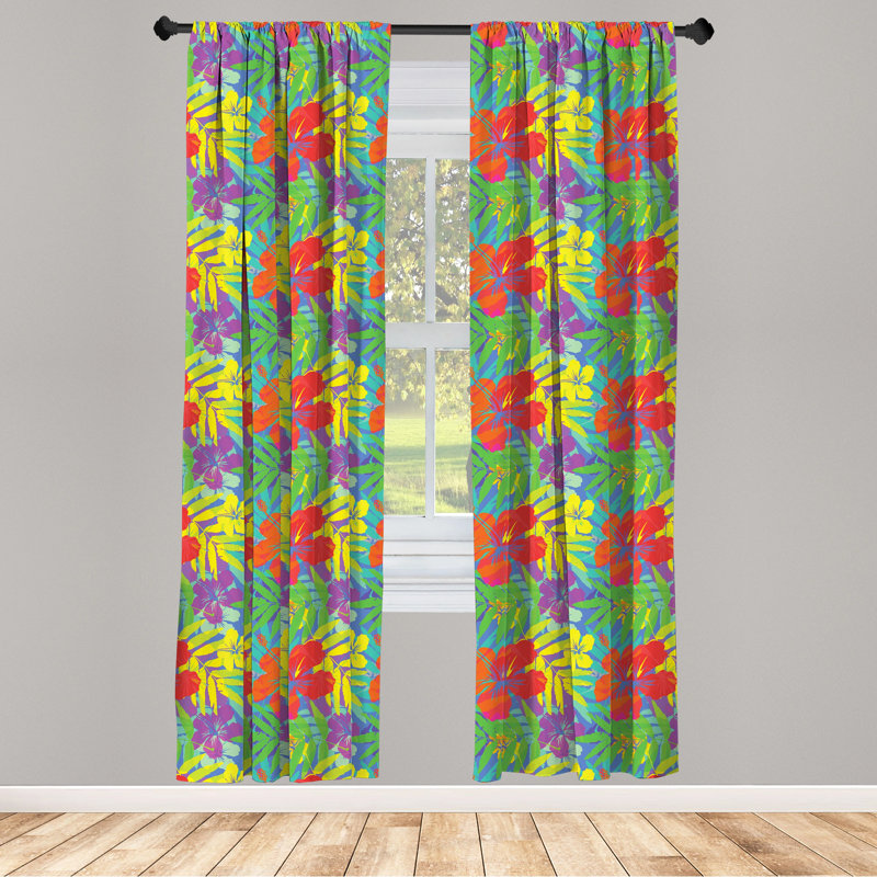 Aloha Floral Semi-Sheer Rod Pocket Curtain Panels, 28" x 95"