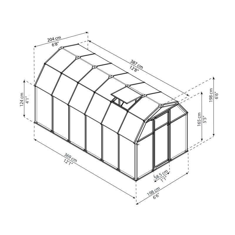 Palram - Canopia EcoGrow 2 - 6' W x 12' D Walk-In Hobby Twin Wall Polycarbonate Resin Frame Greenhouse Kit with Roof Vent - Green