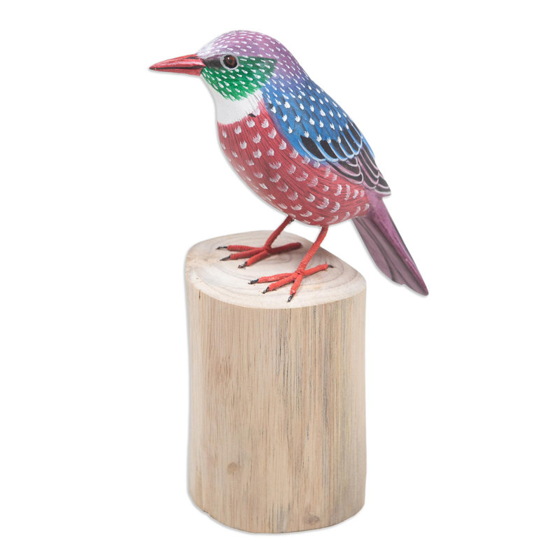 Statuette en bois fait à la main Red Barrel Studio® Starling Spreeuw