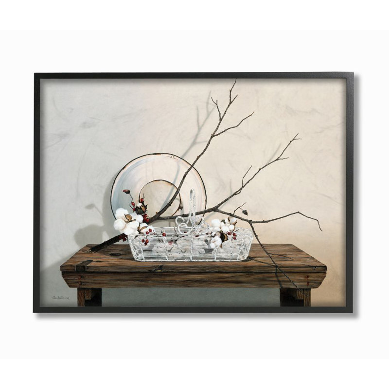 Table de ferme d’hiver rustique avec coton floral Still-Life par Cecile Baird-impression d’art graphique