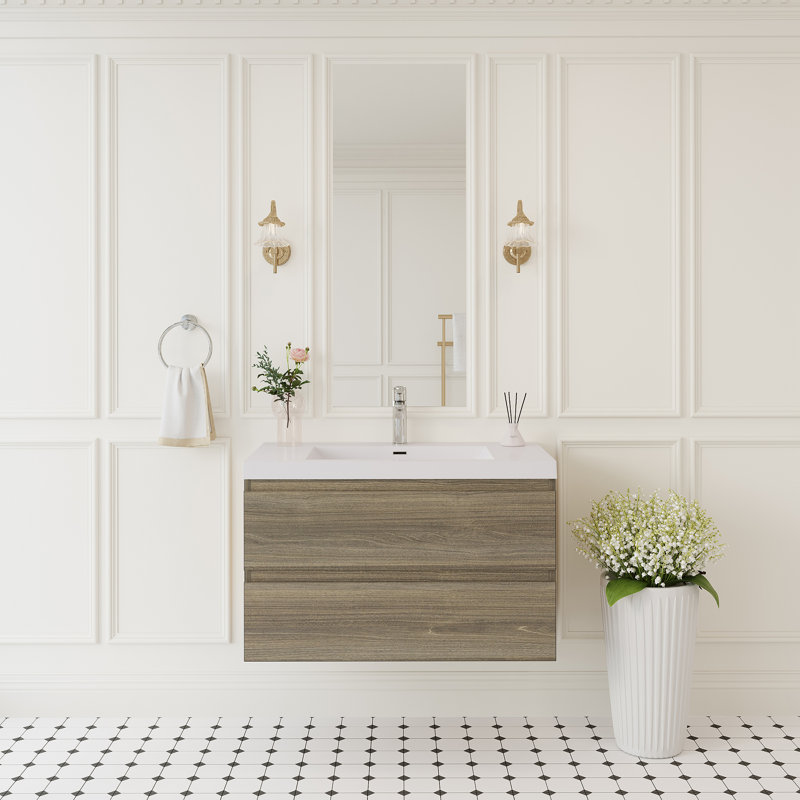 Meuble-lavabo flottant avec lavabo, solution de rangement mural pour salle de bain moderne, avec tiroirs à fermeture en douceur et comptoir de qualité supérieure