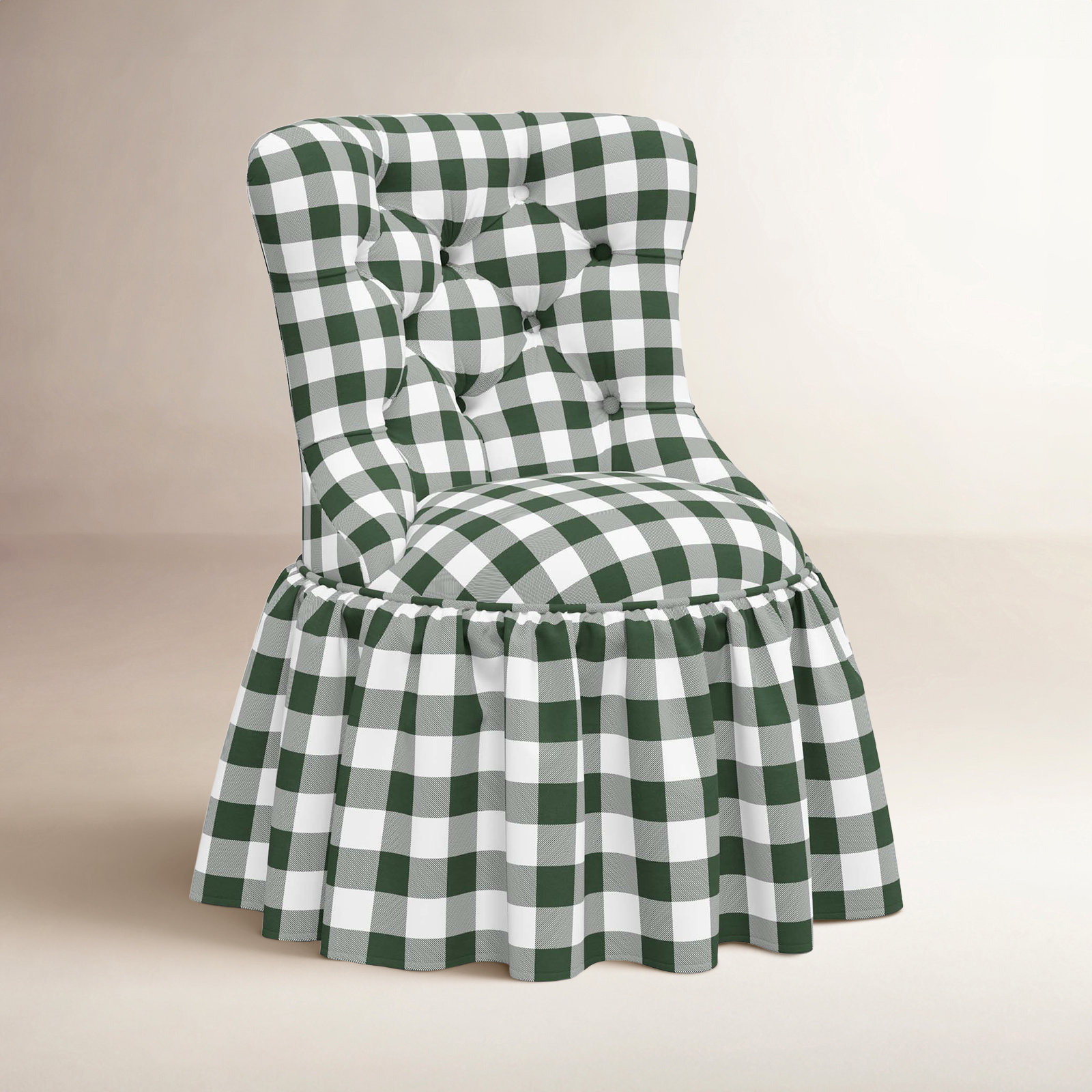 Minnie Upholstered Side Chair, Classic Gingham Evergreen