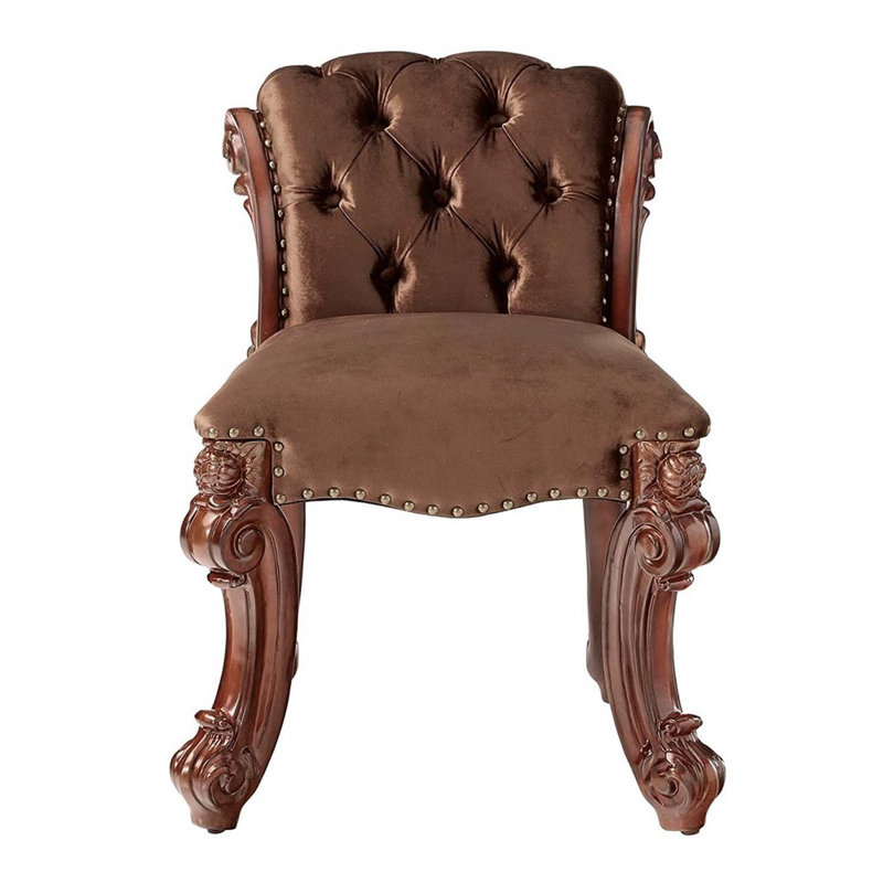 Vendome Vanity Stool, Fabric & Cherry Finish, Cherry