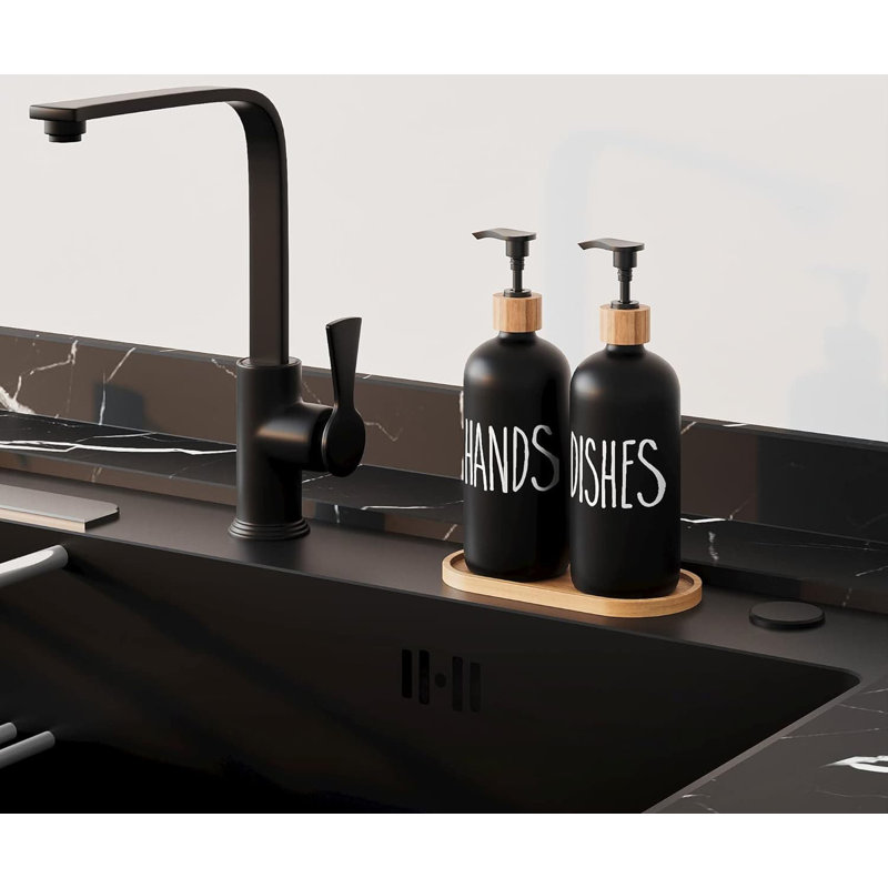 Glass Soap Dispenser for Kitchen & Bathroom Sinks | Modern Farmhouse Decor, Black