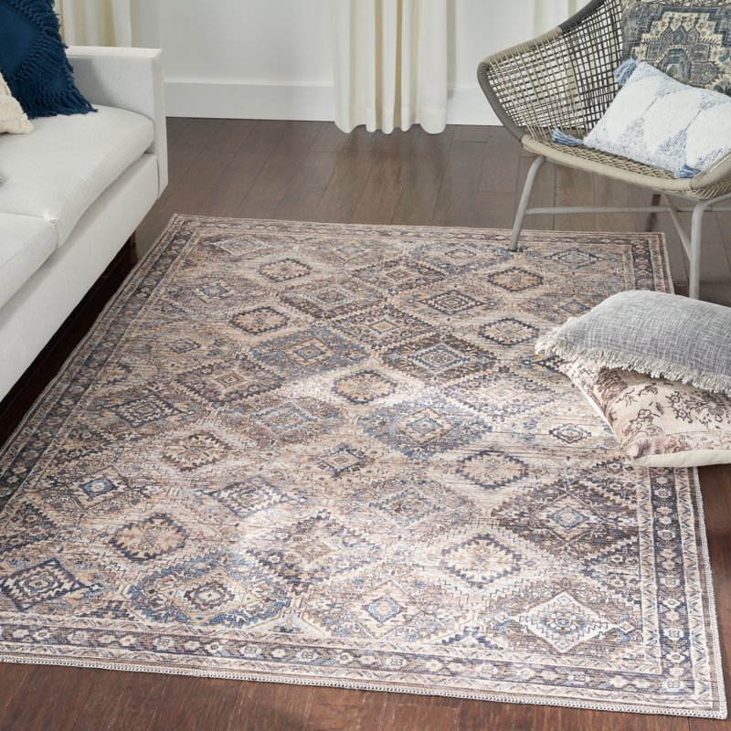 Machine Washable Southwestern Ivory/Gray/Latte Brown Area Rug, Rectangle 5'3" x 7'3"