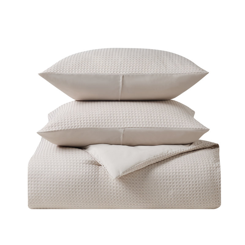 Kathy Ireland 3 Pc Waffle Comforter Set, Beige, King Comforter + 2 King Shams