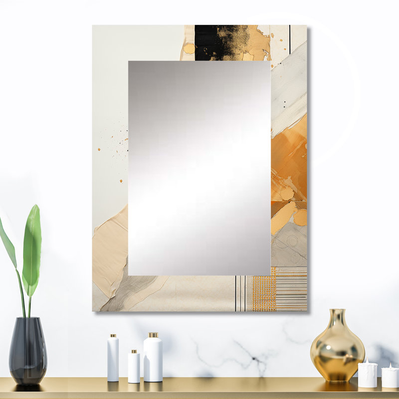 Gold and Grey Sunset Collage I - Abstract Collages Decorative Mirror, Modern Wall Mirror, Printed Metal Art, 32" x 24"