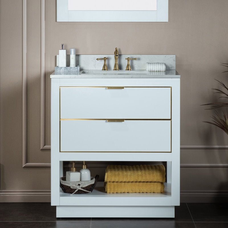 Venice 30"x21"x33" Solid Wood Bath Vanities and Vanity Top in Carrara White, White