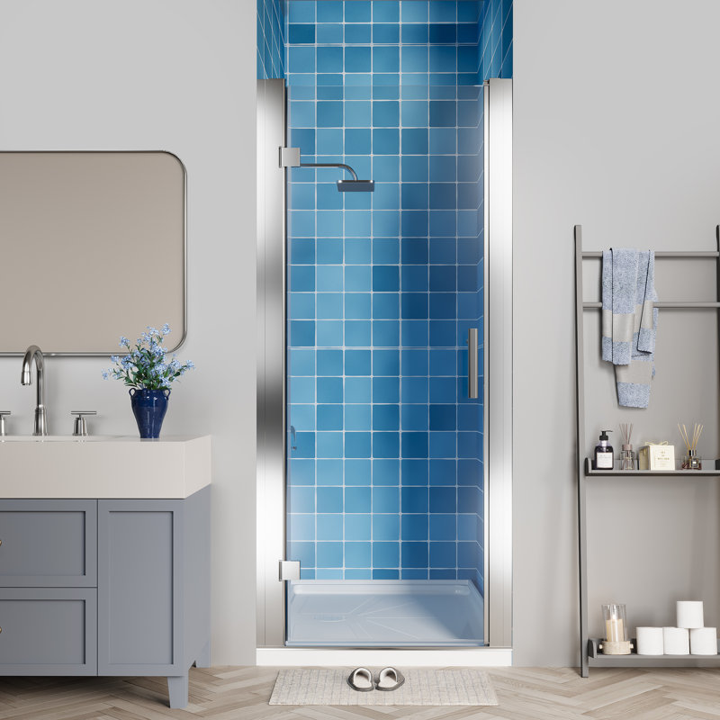 Porte de douche pivotante à charnière pivotante en chrome avec verre transparent, Chrome chrome
