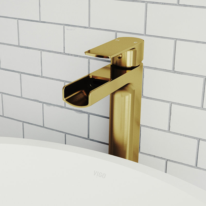 Amada Single Handle Vessel Sink Bathroom Faucet, Matte Gold