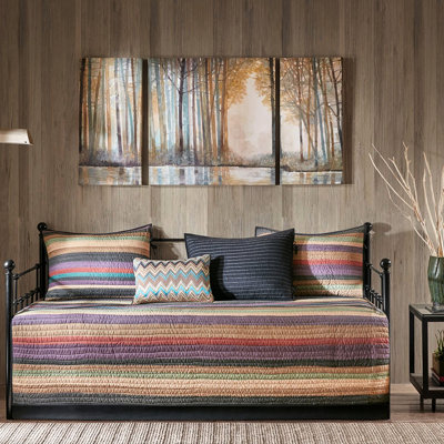 6 Piece Daybed Cover , Reversible Multi Stripe Design, Twin Mattress, Cover, , 3 Shams, Decorative Pillow, Wash Easily Print Decor, Mattress Fit, Machine Washable