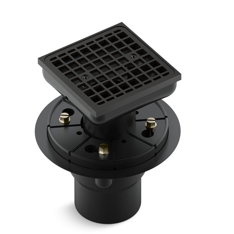 Clearflo Square Design Tile-In Shower Drain with Reversible Collar, 2" and 3" PVC Connection, Matte Black