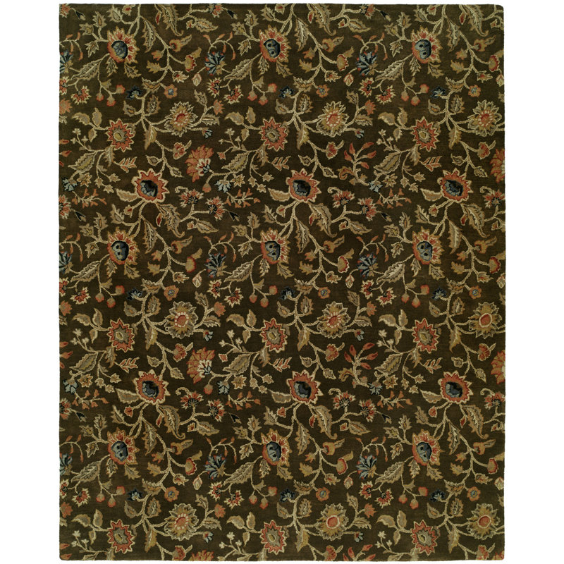 Wool Floral Area Rug in Brown, 2' x 3'
