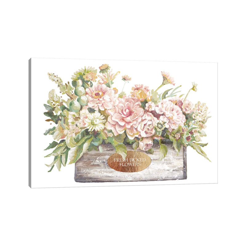 Flowers In Wooden Planter by Patricia Pinto - Painting on Canvas, 101.6cm H x 152.4cm W x 3.81cm D, Wrapped Canvas