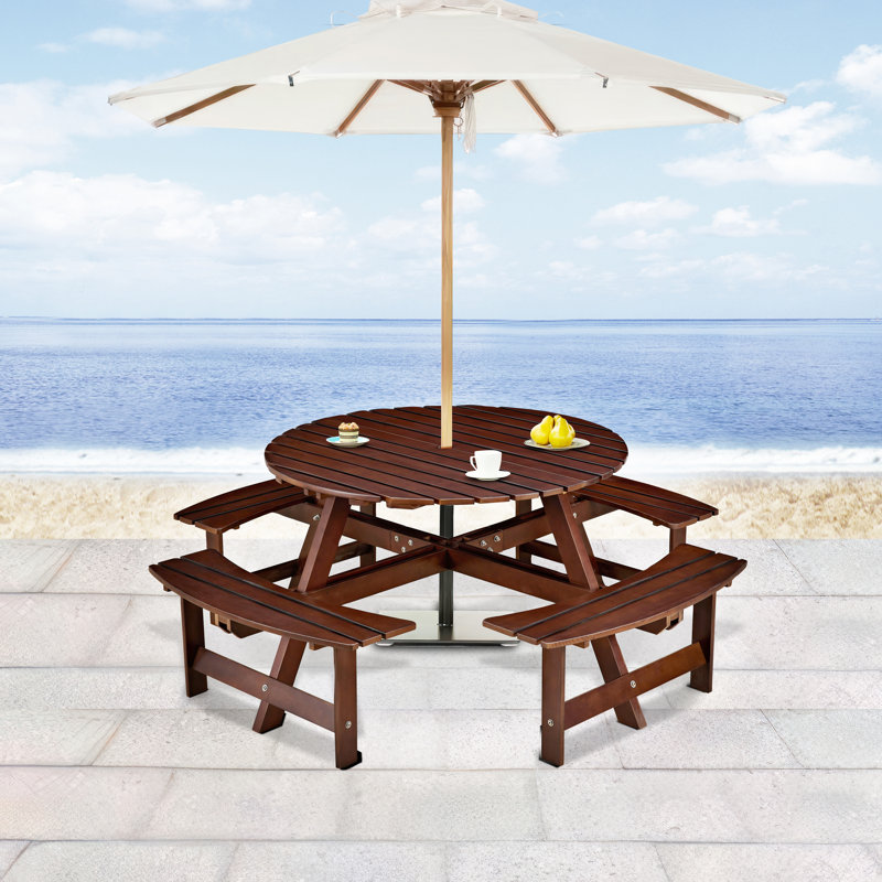 Table de pique-nique d'extérieur pour 8 personnes, Brun